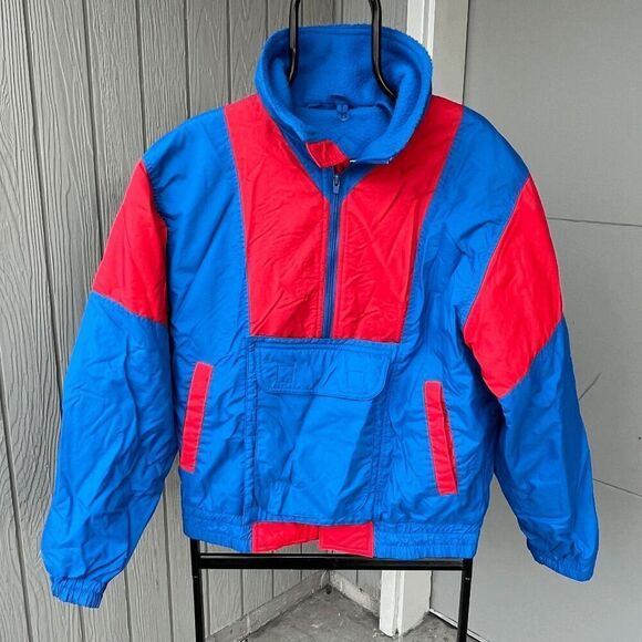 1980s White Peaks Colorblock Retro Ski Snow Coat Jacket, Front Pouch